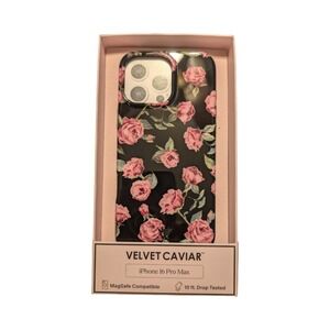C8-N VELVET CAVIAR Apple iPhone 16 Pro Max MagSafe Case Black & Pink Rose Floral
